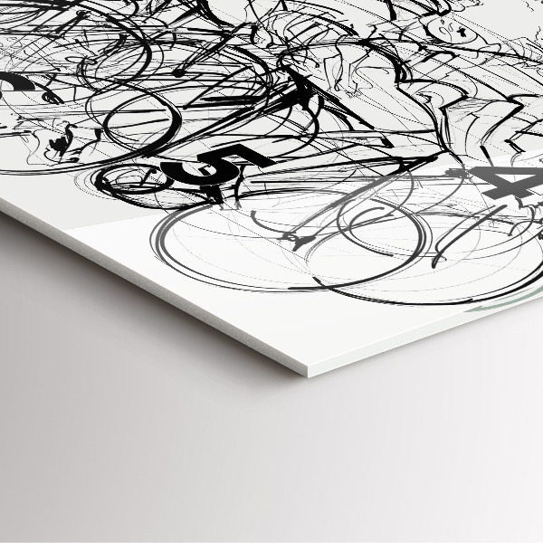 Square glass wall clock Cycling race drawing