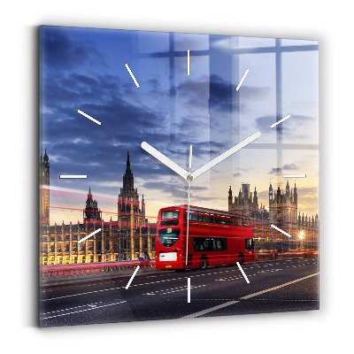Square glass wall clock Red London Bus