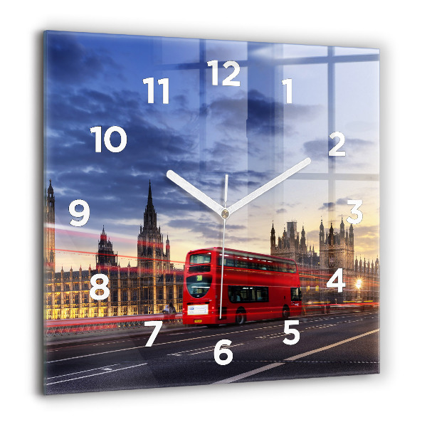 Square glass wall clock Red London Bus