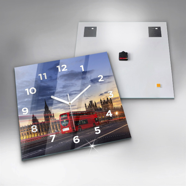 Square glass wall clock Red London Bus