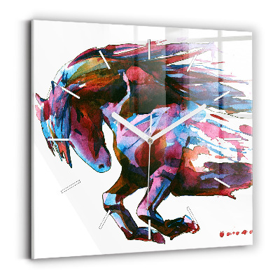 Square glass wall clock A horse on the run