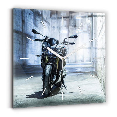 Square glass wall clock Motorcycle in the alley