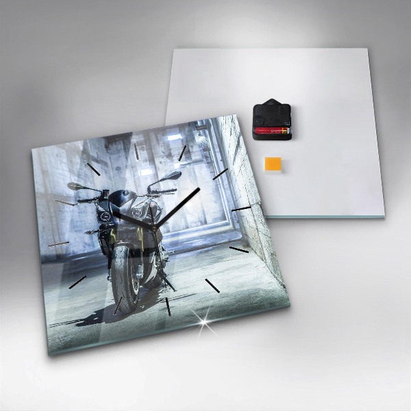 Square glass wall clock Motorcycle in the alley