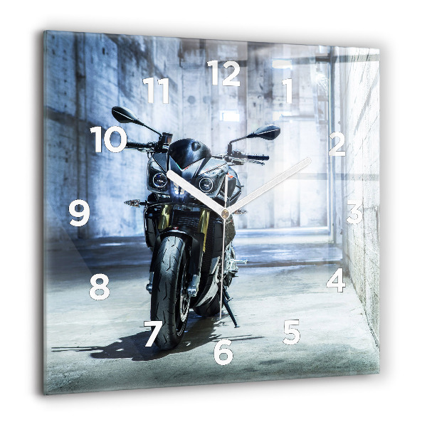 Square glass wall clock Motorcycle in the alley
