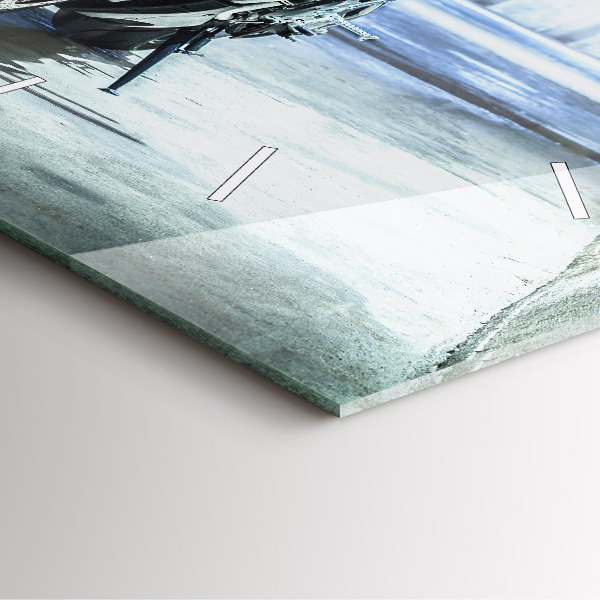 Square glass wall clock Motorcycle in the alley