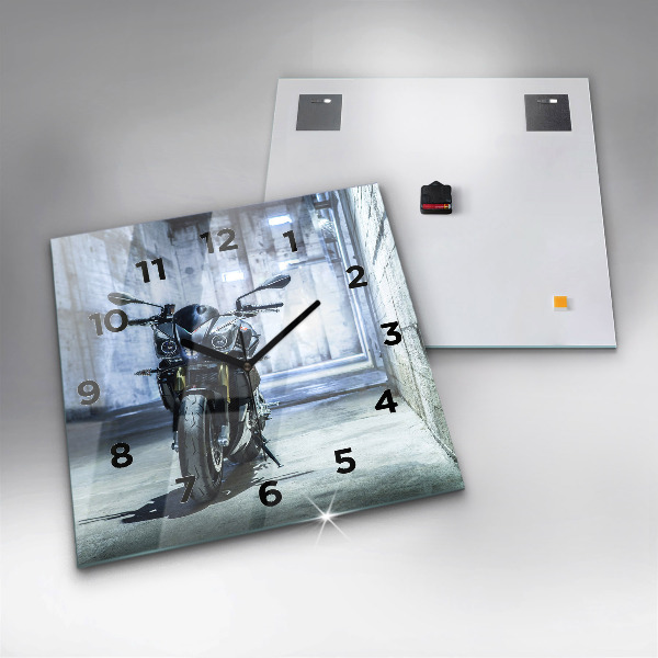 Square glass wall clock Motorcycle in the alley