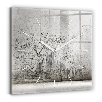 Square glass wall clock Sketch of the City