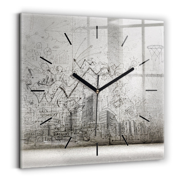 Square glass wall clock Sketch of the City