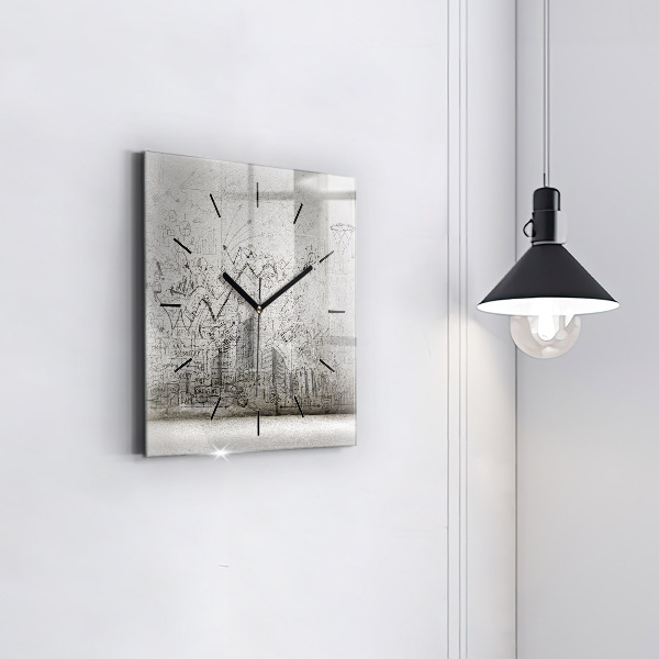 Square glass wall clock Sketch of the City