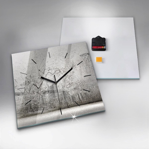 Square glass wall clock Sketch of the City