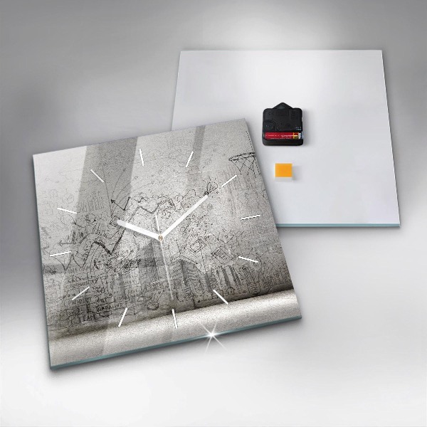 Square glass wall clock Sketch of the City