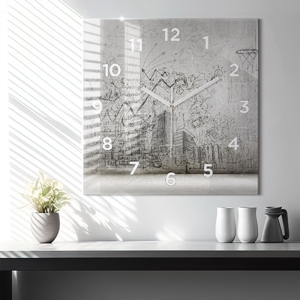 Square glass wall clock Sketch of the City