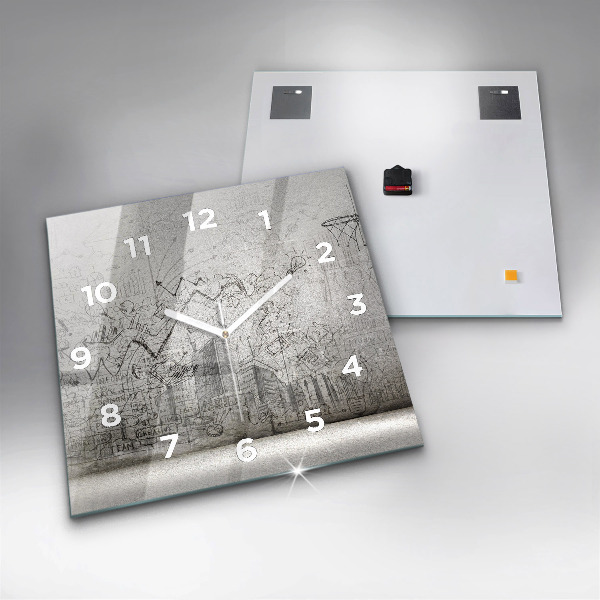Square glass wall clock Sketch of the City