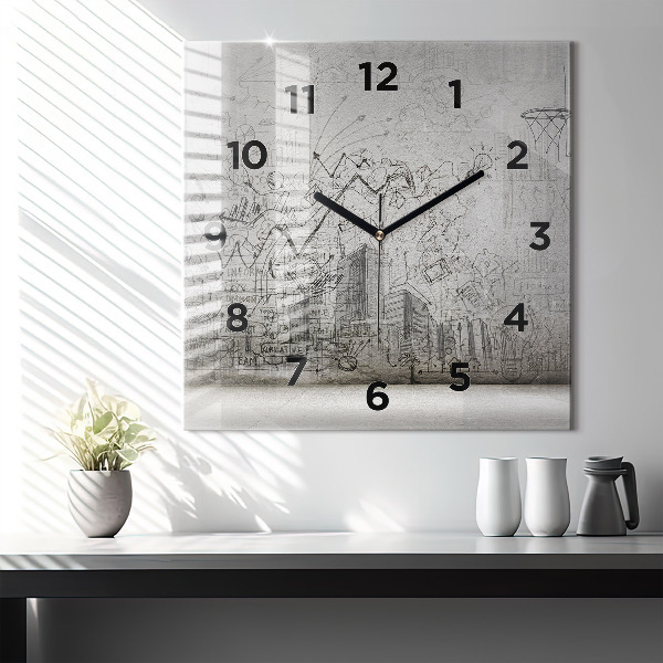 Square glass wall clock Sketch of the City