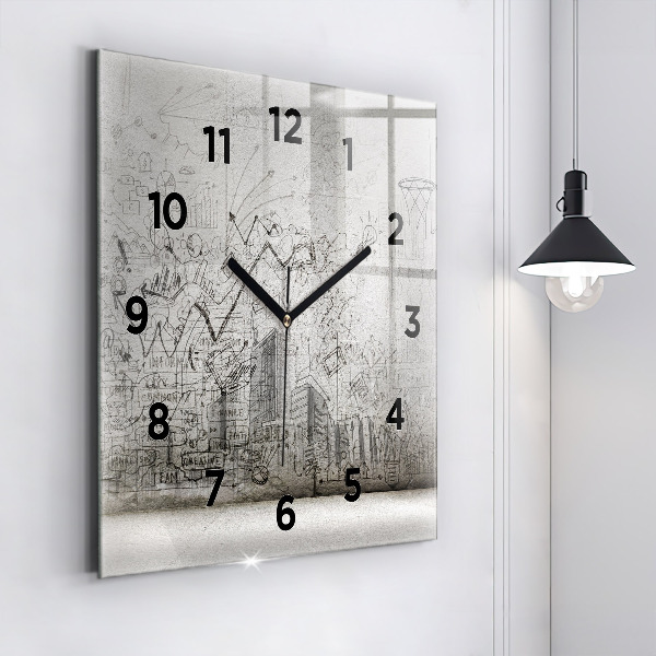 Square glass wall clock Sketch of the City