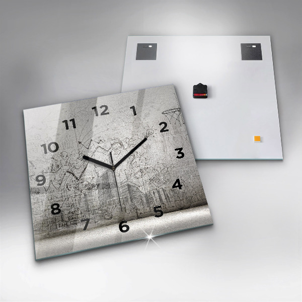 Square glass wall clock Sketch of the City