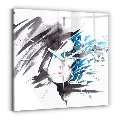 Square glass wall clock Abstract woman's face