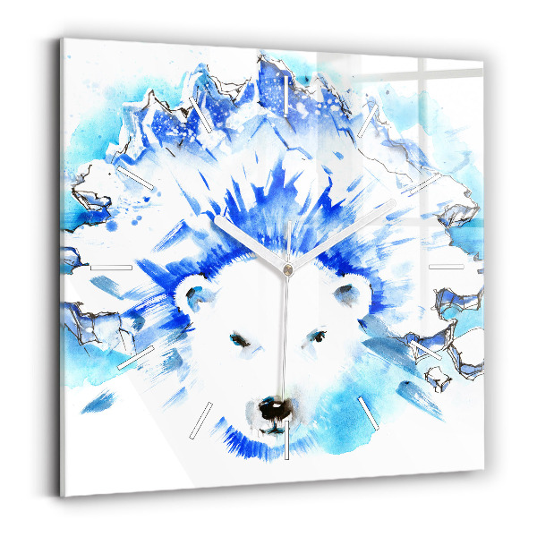 Square glass wall clock Bear on the ice background