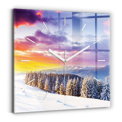 Square glass wall clock Winter Mountain Landscape