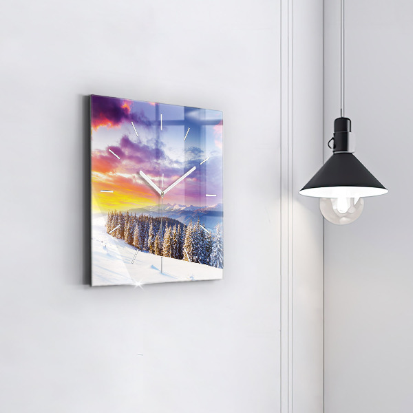 Square glass wall clock Winter Mountain Landscape