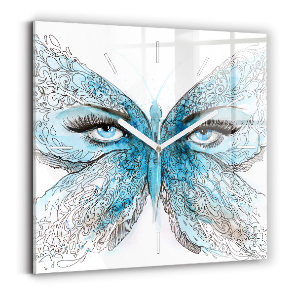 Square glass wall clock Butterfly face