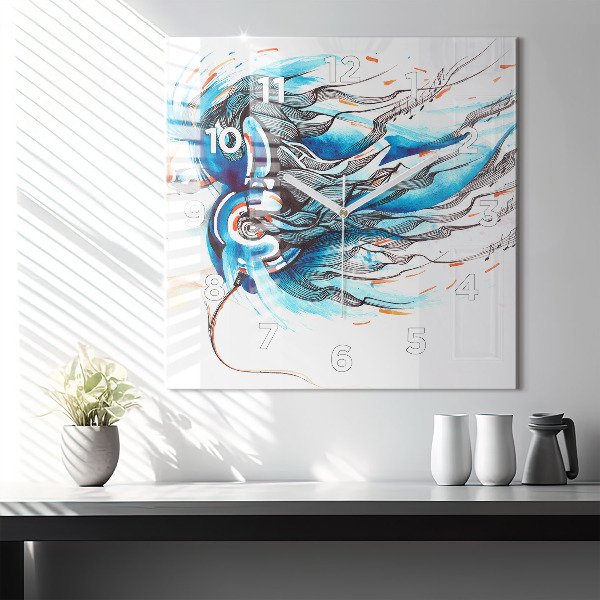 Square glass wall clock Illustration of a handset