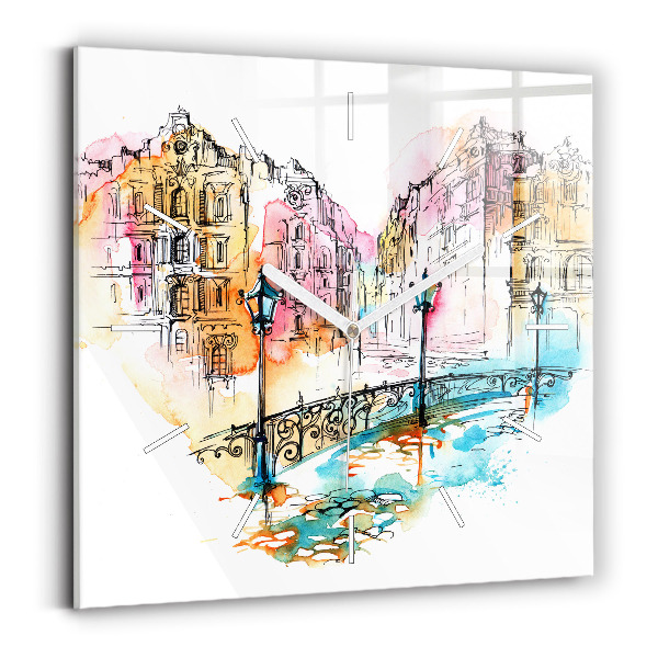 Square glass wall clock Painted Architecture