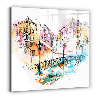 Square glass wall clock Painted Architecture