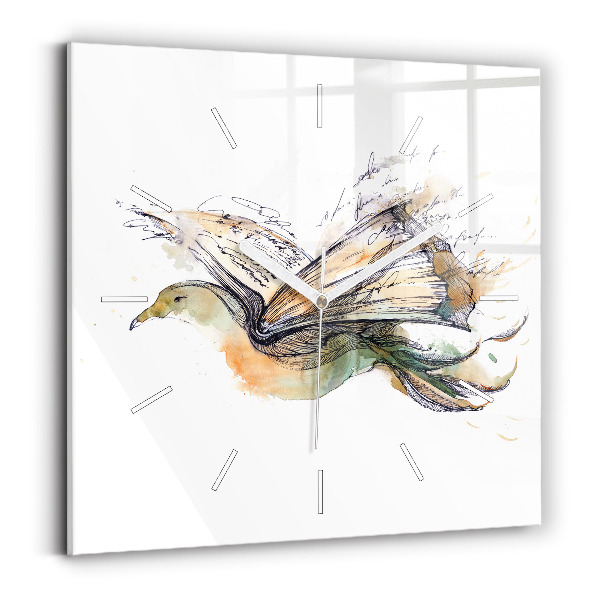 Square glass wall clock The bird and the book