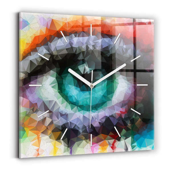 Square glass wall clock Colorful human eye