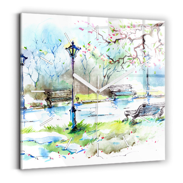 Square glass wall clock Picturesque spring