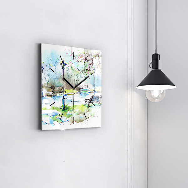 Square glass wall clock Picturesque spring