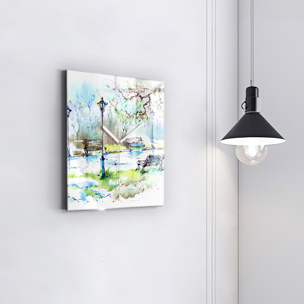 Square glass wall clock Picturesque spring