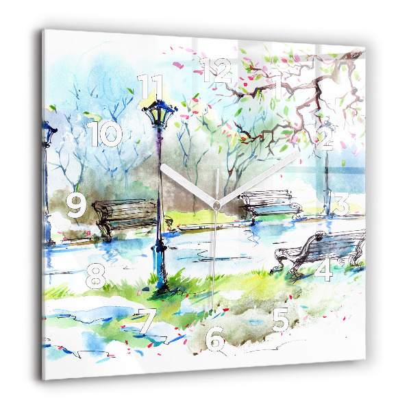 Square glass wall clock Picturesque spring