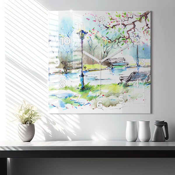 Square glass wall clock Picturesque spring