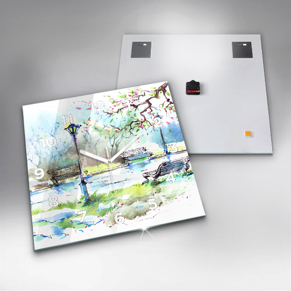 Square glass wall clock Picturesque spring