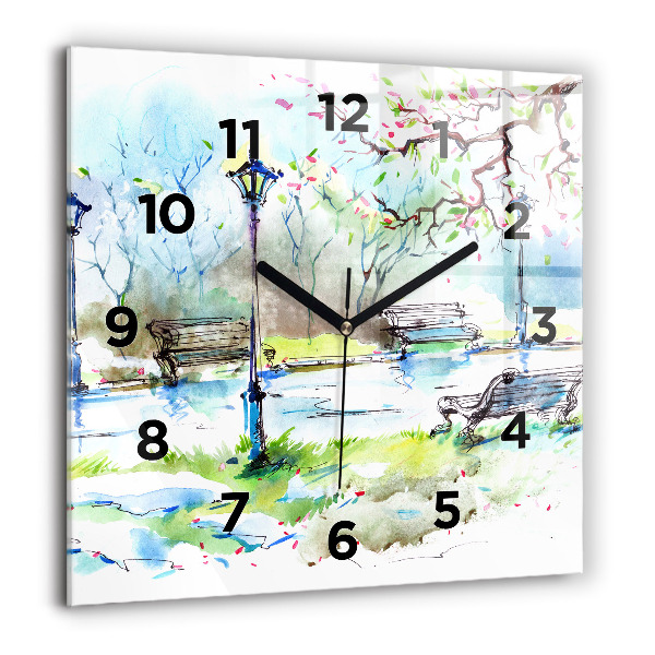 Square glass wall clock Picturesque spring