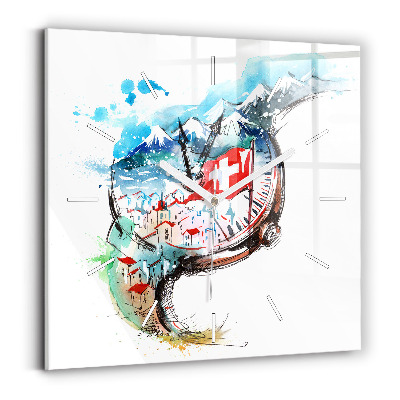 Square glass wall clock Swiss watch