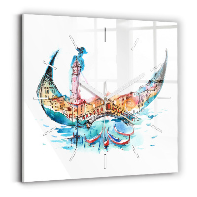 Square glass wall clock Italy - Venetian Gondola