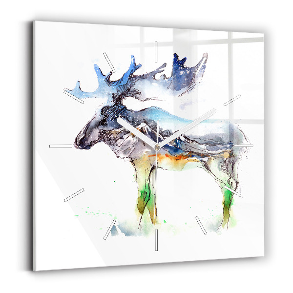 Square glass wall clock Moose and Mountain Landscape