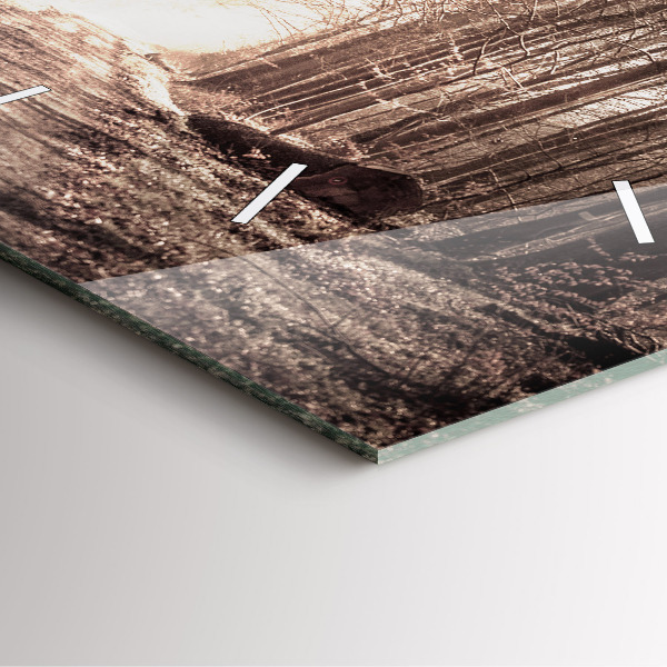 Square glass wall clock Forest path in sepia