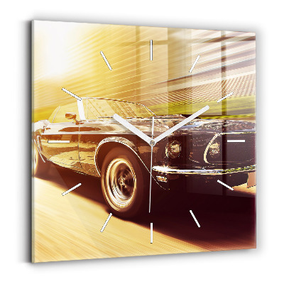 Square glass wall clock Classic old car