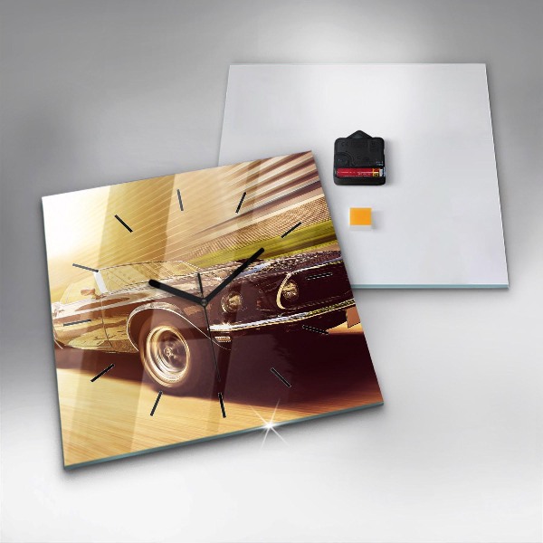 Square glass wall clock Classic old car