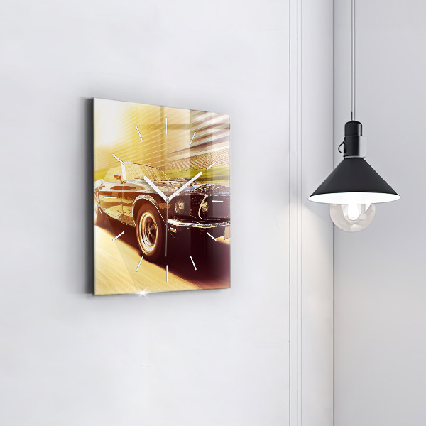 Square glass wall clock Classic old car
