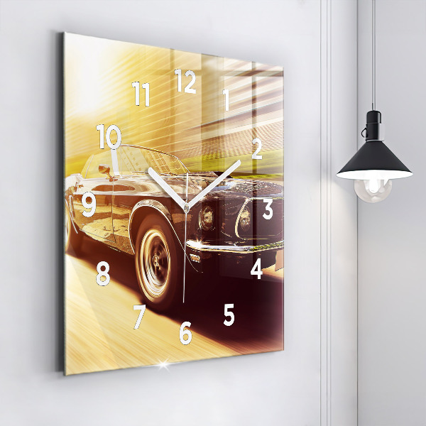 Square glass wall clock Classic old car