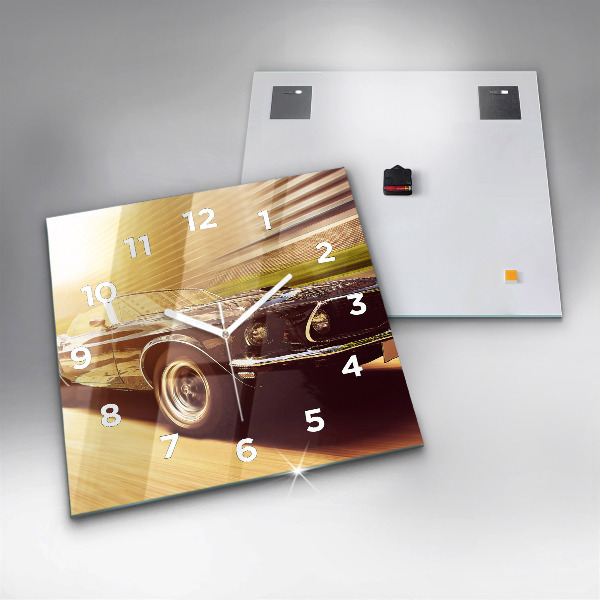 Square glass wall clock Classic old car