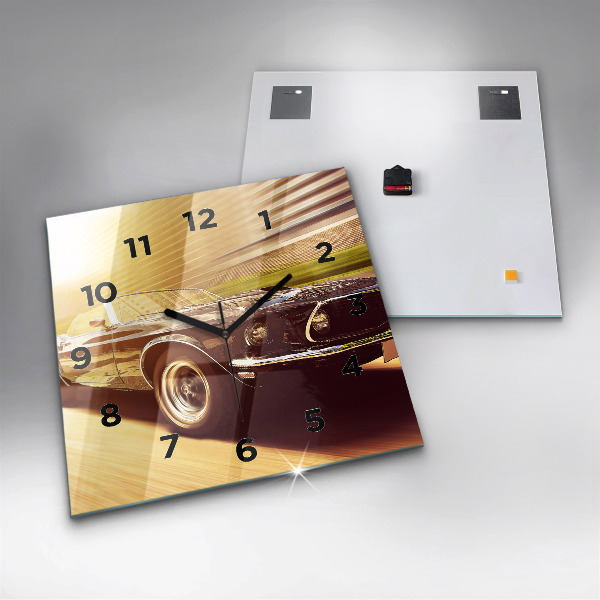 Square glass wall clock Classic old car