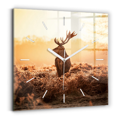 Square glass wall clock Deer at sunrise