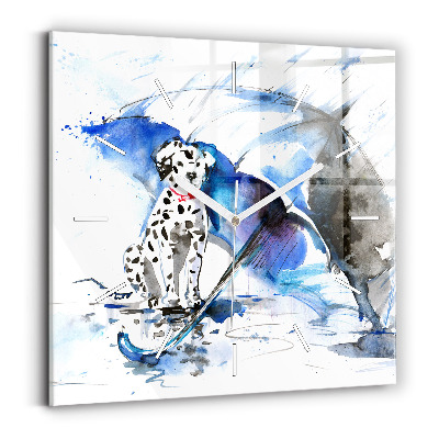 Square glass wall clock Dalmatian and Umbrella