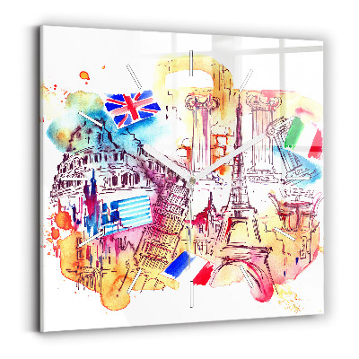 Square glass wall clock Attractive countries in the world